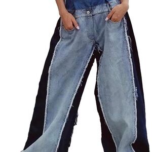 Stylish Two-Tone Wide-Leg Jeans
